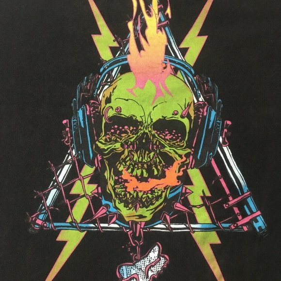 #DD Fox Racing Multicolored graphic Logo T Shirt large skull lightning foxhead - Picture 7 of 10